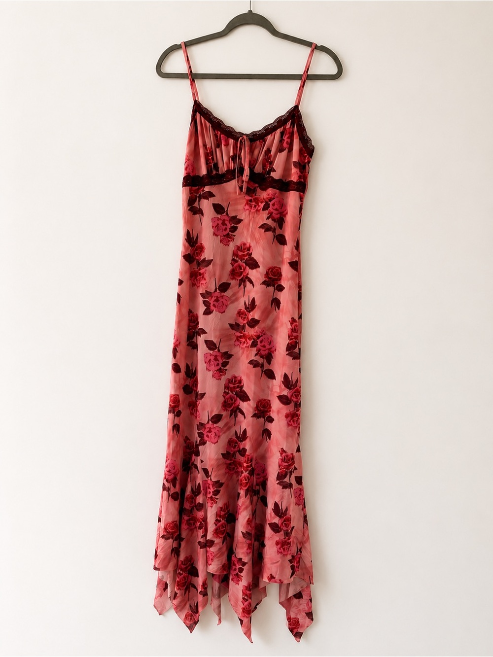 Princess Polly Pink Rose-Print Lace-Trim Midi Slip Dress